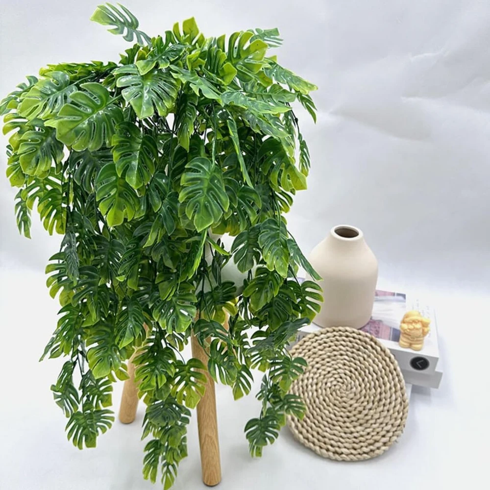 Karlor Monstera dirbtinis augalas pakabinimui, 2 vnt., 74 cm, dirbtinis augalas, pakabinami dirbtiniai augalai pakabinimui, Monstera, smulkūs lapai, pakabinami augalai vidaus, lauko dekoravimui