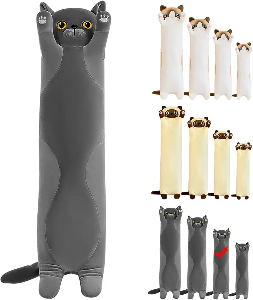 Katės pliušinis žaislas 70 cm minkštas katės pliušinis žaislas pagalvėlė katės kimštinis žaislas mieli žaislai vaikams merginai pagalvėlė žaislas dovanos gimtadieniui kalėdoms valentino dienai (pilkas, 70 cm)