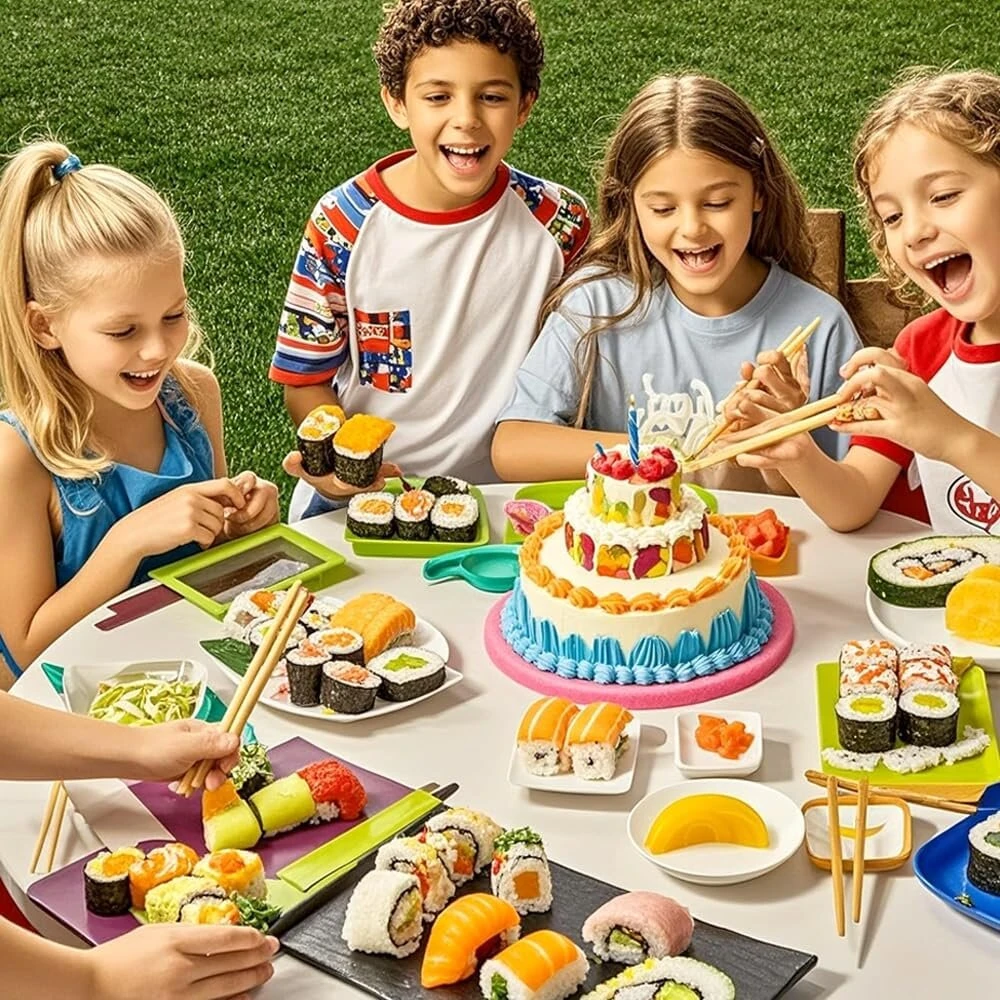 Katmerio 5 dalių sušių gaminimo rinkinys, sušių volelis su 2 bambukiniais kilimėliais, onigiri gaminimo įrankis, forma, lengvai naudojamas sušių rinkinys vakarėliams, iškyloms, kelionėms