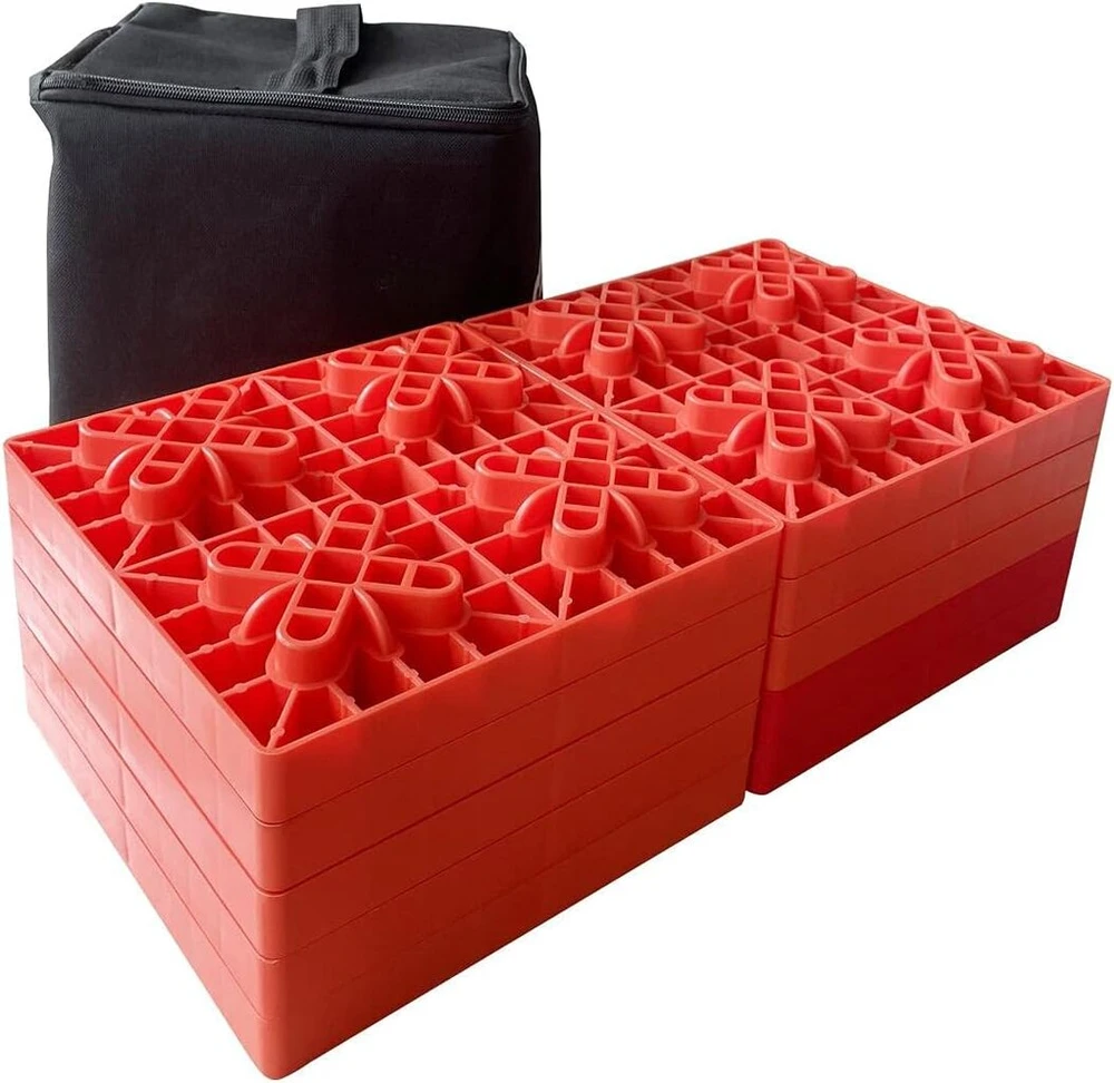 Katsu Tools 10 vnt. sunkiasvorių plastikinių lygiavimo blokų rinkinys karavanams, atraminiai blokai, skirti vienratėms ir dviratėms transporto priemonėms lyginti, kemperių lygintuvai, kemperis