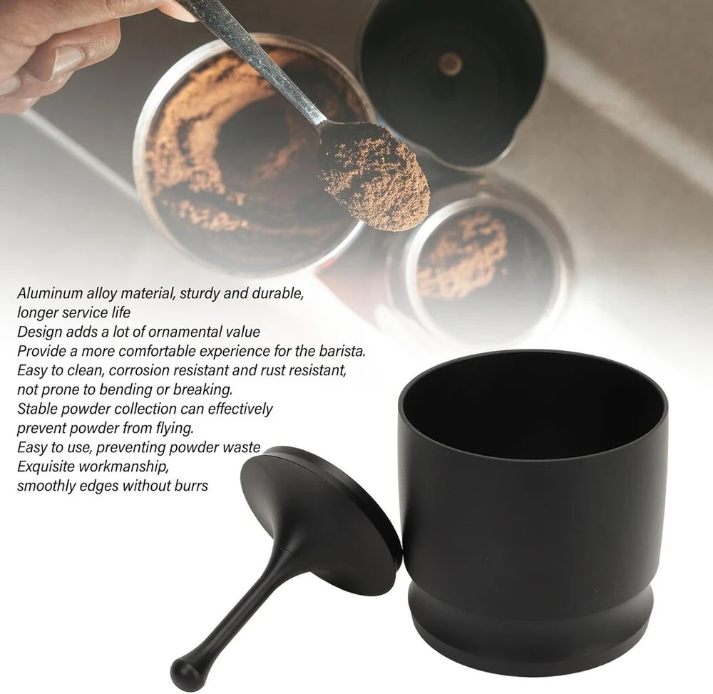 Kavos dozavimo puodelis 58 mm dozavimo žiedas presas aliuminio lydinio espresso dozavimo puodelis kavos portafiltrui (juodas 58 mm)