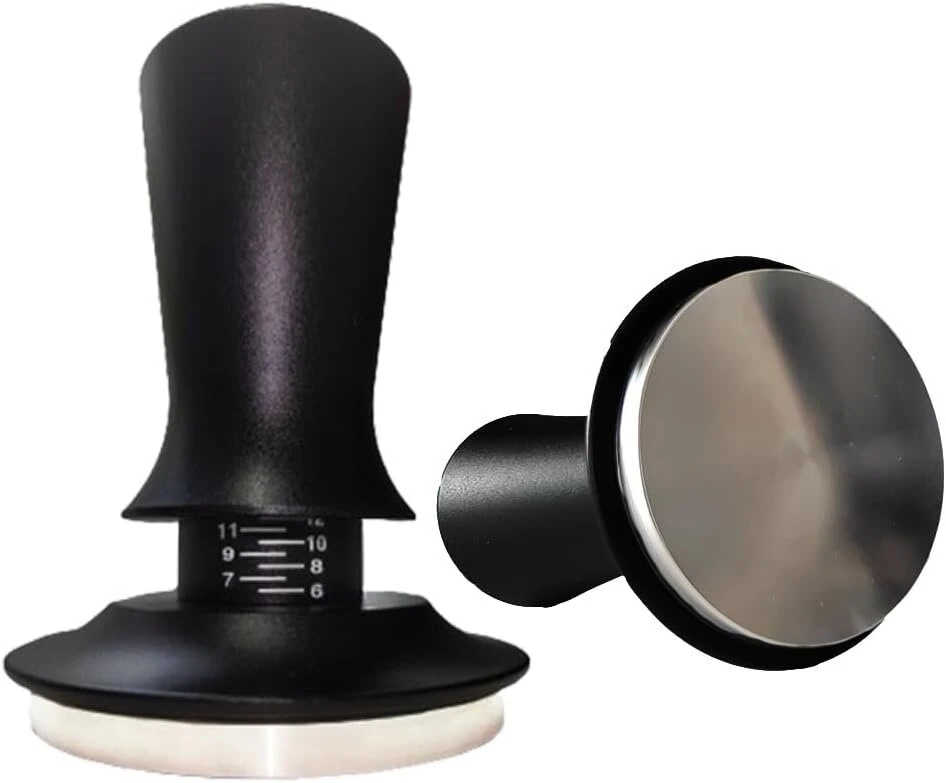 Kavos grūstuvas 53 mm, kavos presas, espresso grūstuvas su 13,6kg kontaktiniu slėgiu, skalės reguliavimas, 304 nerūdijančio plieno pagrindas, kavos štampas su plokščiu grūstuvo pagrindu, kavos grūstuvas, skersmuo 53 mm