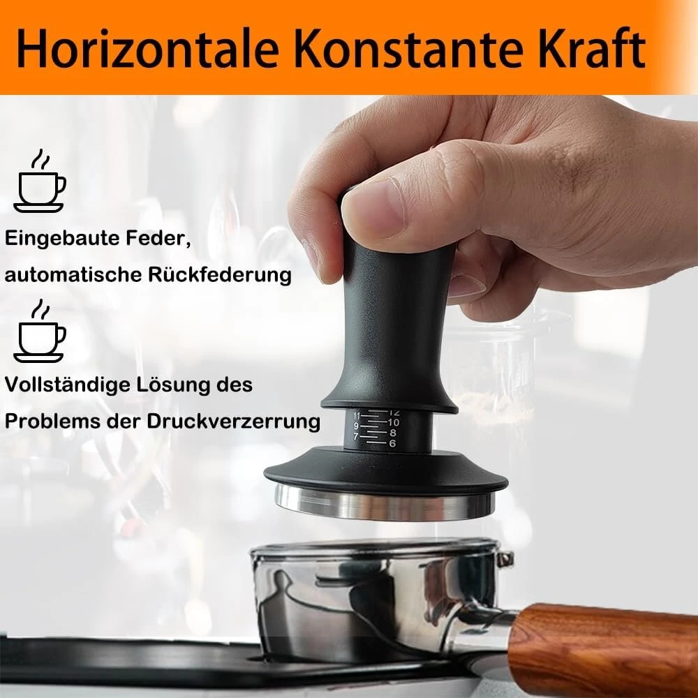 Kavos grūstuvas 53 mm, kavos presas, espresso grūstuvas su 13,6kg kontaktiniu slėgiu, skalės reguliavimas, 304 nerūdijančio plieno pagrindas, kavos štampas su plokščiu grūstuvo pagrindu, kavos grūstuvas, skersmuo 53 mm