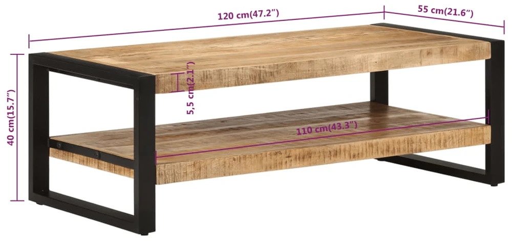 Kavos staliukas, 120x55x40cm, mango medienos masyvas
