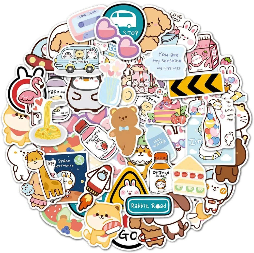 Kawaii gyvūnų lipdukai, mieli vandeniui atsparūs vinilo lipdukai nešiojamam kompiuteriui, vandens buteliui, riedlentei, automobiliui, motociklui, dviračiui, gitarai, ps4 bagažui, lagaminui, iškarpų albumui, telefono planšetei [50 vnt. pakuotė]