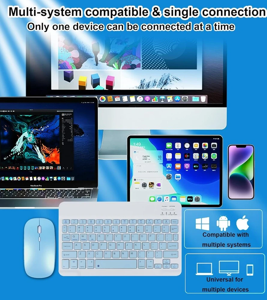 Keautfair belaidė bluetooth klaviatūra, itin plona, įkraunama, mažo triukšmo, reguliuojamas Dpi, skirta Pc/nešiojamam Kompiuteriui/windows/ios - mėlyna