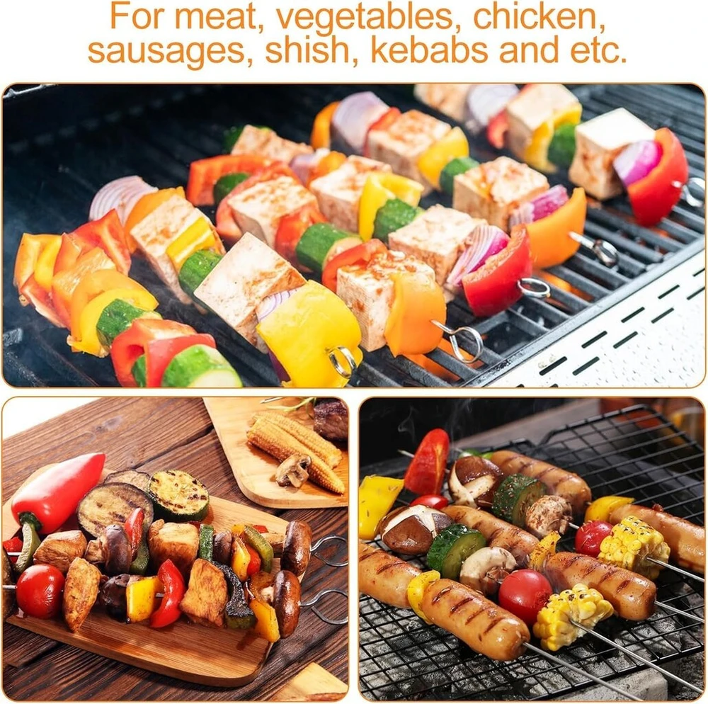 Kebabų iešmai nerūdijančio plieno 40 vnt. metaliniai iešmai mėsai, vištienai, krevetėms, vaisiams, daržovėms (20 cm + 25 cm)