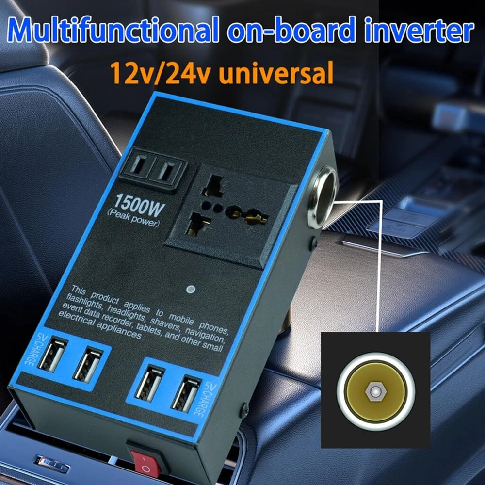Keenso transporto priemonės galios keitiklis, automobilinis galios keitiklis 12v 24v į 110v 220v 1500w daugiafunkcinis sunkvežimio namų lizdo galios konverteris