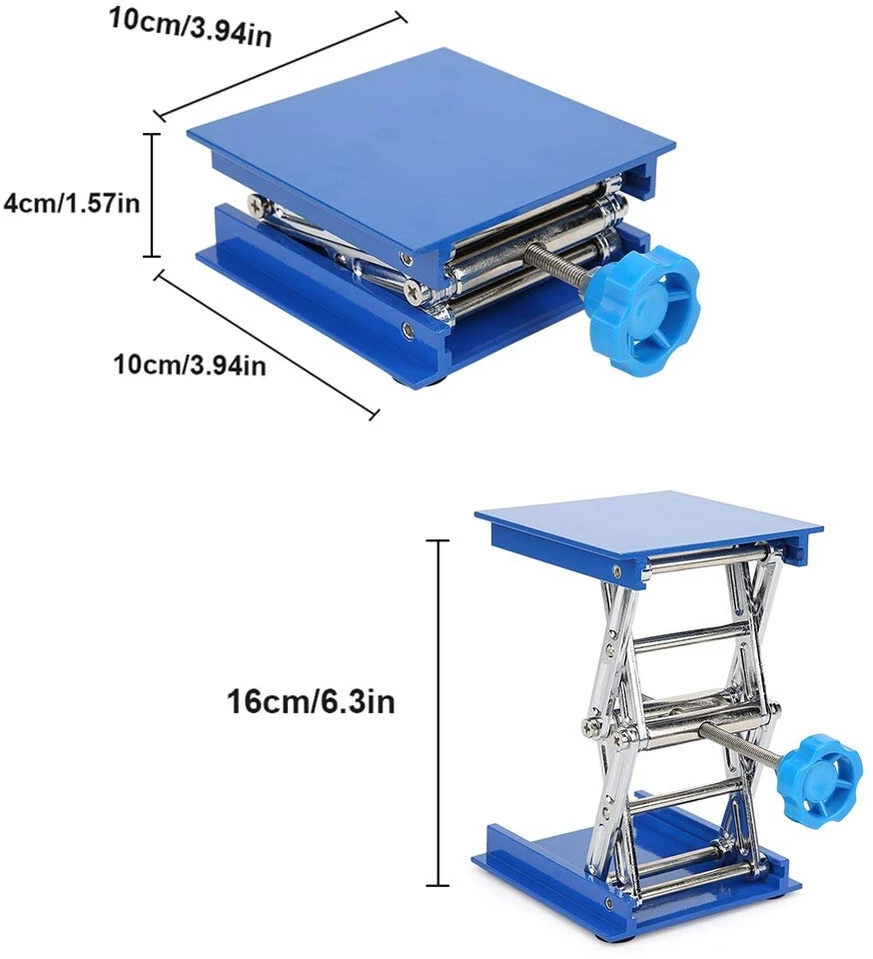 Mikroskopas Kėlimo staliukas 100 x laboratorinis domkratas, mikroskopo optinis 100 mm, mėlynas galvanizuotas aliuminis, laboratorinė kėlimo platforma, laboratorinis kėlimo stovas, stovas, žirklės, laboratorinis domkratas