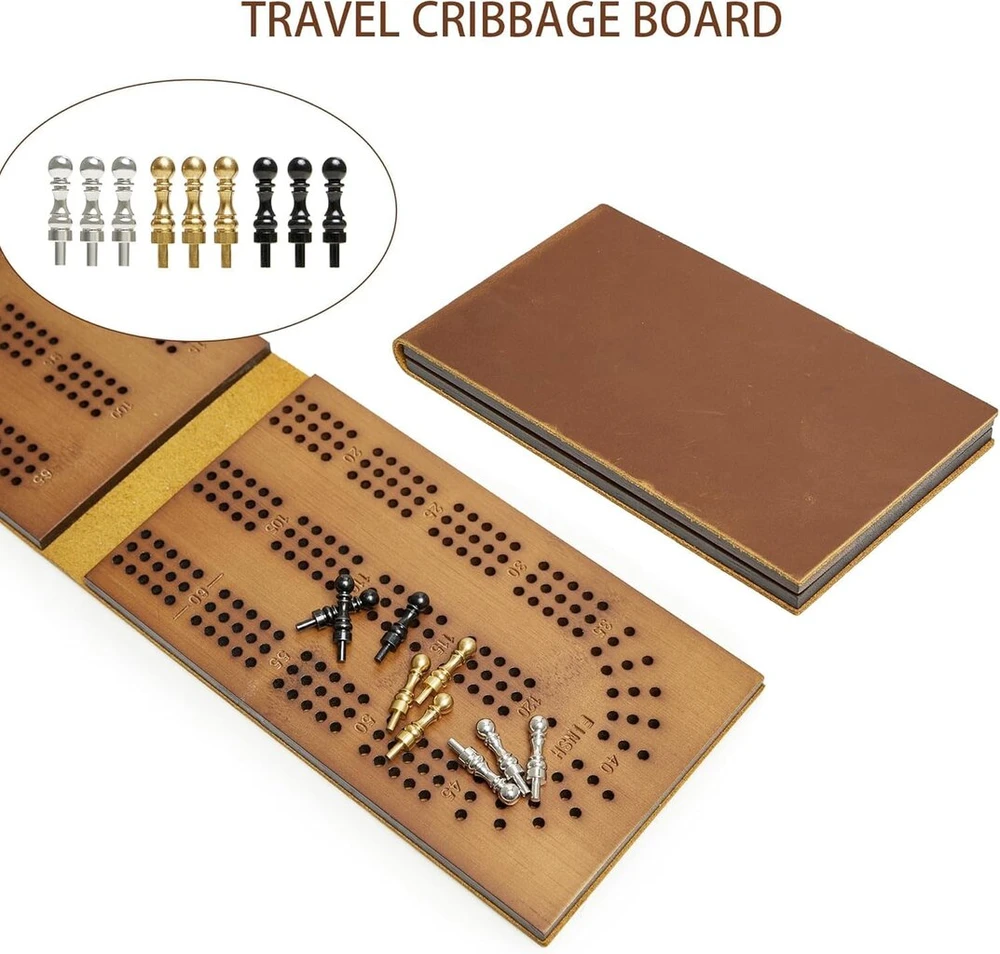 Kelioninis Cribbage stalo žaidimas odinis bambuko medienos kišeninis mažas kortų žaidimo stalas