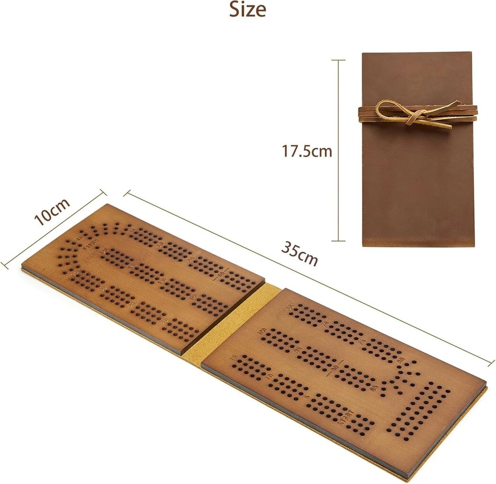 Kelioninis Cribbage stalo žaidimas odinis bambuko medienos kišeninis mažas kortų žaidimo stalas