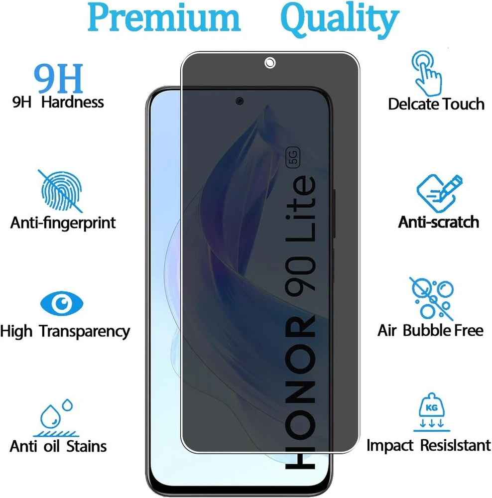 Kelolin [2 vnt. Honor 90 Lite privatumo ekrano apsaugos iš grūdinto stiklo, 9h kietumas, apsauga nuo šnipinėjimo, atsparumas įbrėžimams, privatumo ekrano apsauga, suderinama su Honor 90 Lite