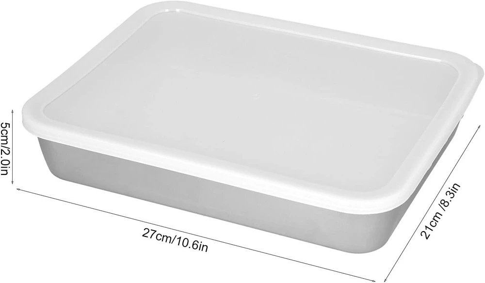 Kepimo skarda su dangčiu, 27 x 21 x 5 cm, stačiakampė nerūdijančio plieno kepimo forma, sausainių padėklas, labai poliruotas, galima plauti indaplovėje, torto padėklas, šoninės stovas, torto forma kepimui, maisto gaminimui
