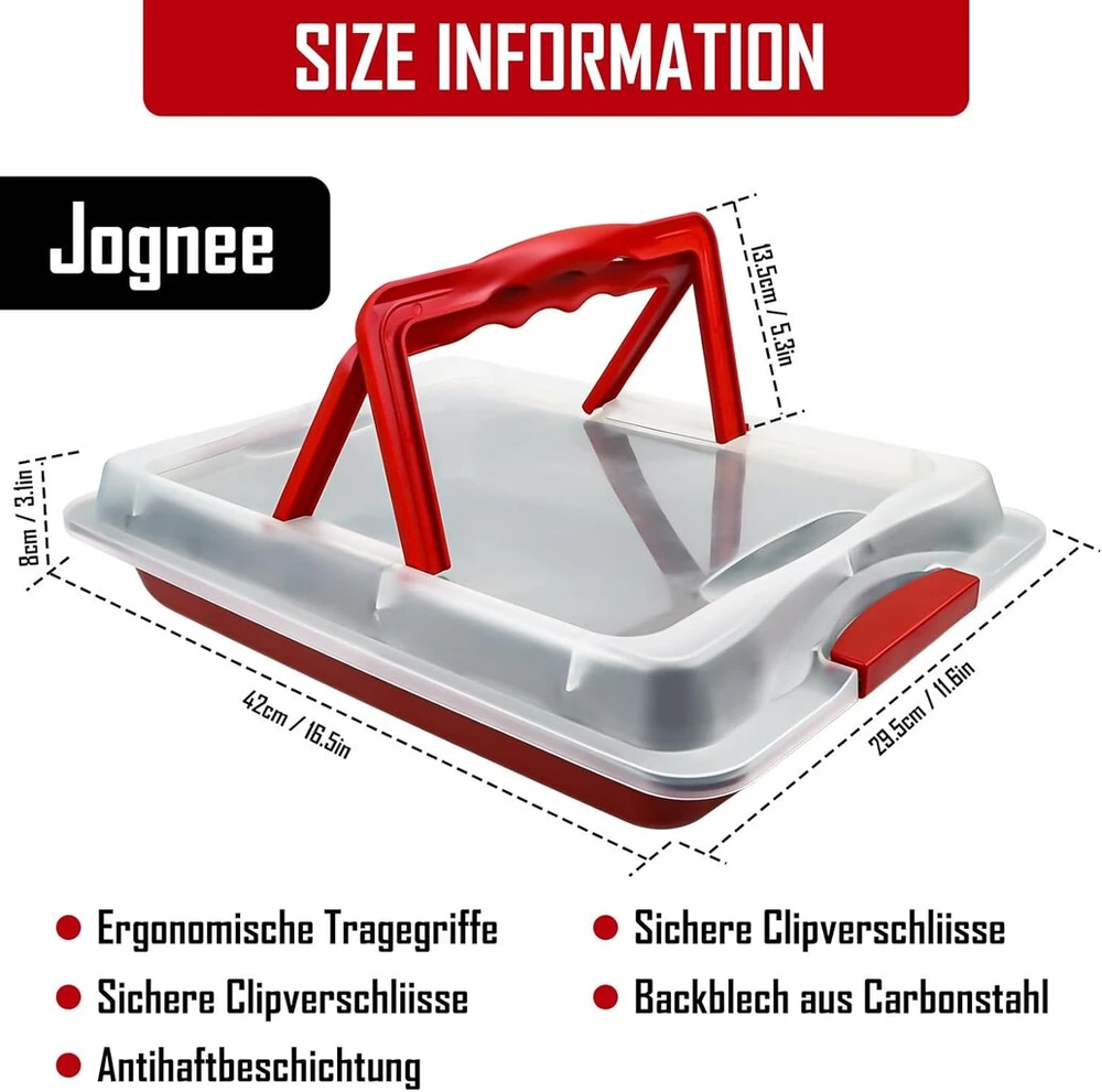 Kepimo skarda su dangčiu ir rankena, 43,7 x 30,5 cm kepimo forma su dangčiu, torto nešiklis kepimui, skrudinimui, tortų, pyragaičių, puodų transportavimui, nelimpanti lazanijos forma
