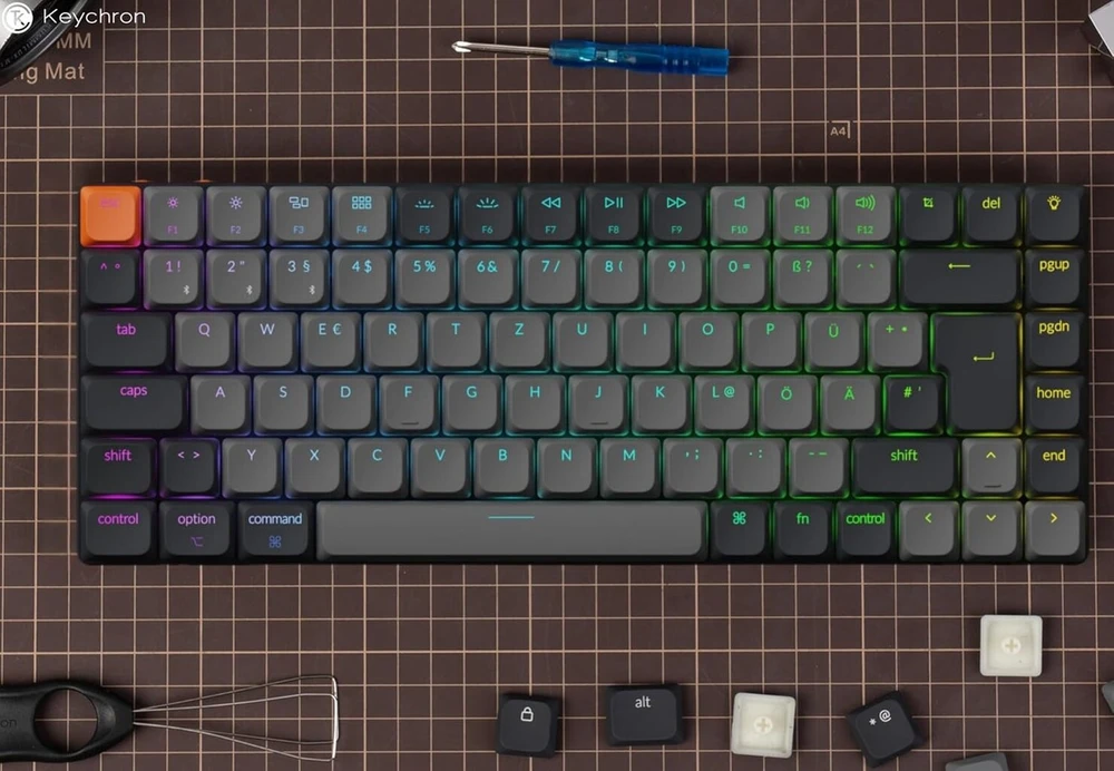 Keychron K3 Qmk Version 3 itin plona mechaninė klaviatūra - de-iso 75% kompaktiškas išdėstymas aliuminio rėmas, bluetooth/cable rgb apšvietimas hot-swap & low profile red switches, skirta mac/windows/linux