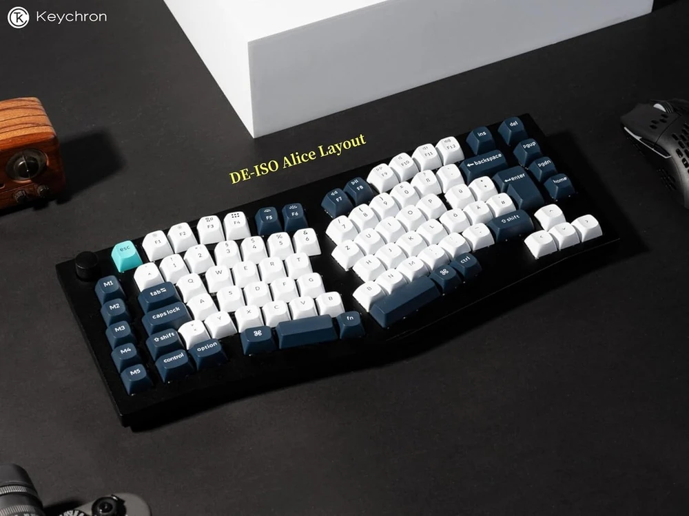 Keychron Q10 Max Alice 75% De-iso išdėstymas, belaidė mechaninė klaviatūra su pasukamuoju регуliatoriumi, Qmk/via programuojama, 2.4ghz/bluetooth/laidinis ryšys Gateron Raudona Switch