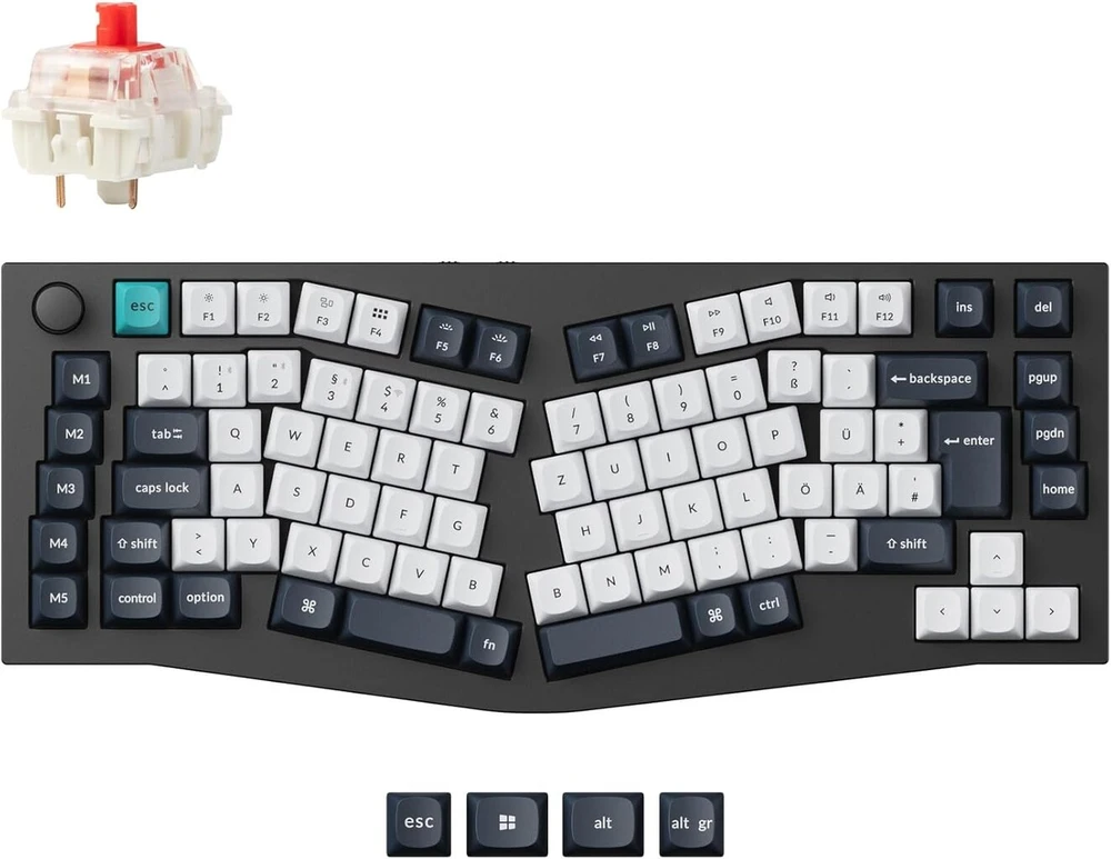 Keychron Q10 Max Alice 75% De-iso išdėstymas, belaidė mechaninė klaviatūra su pasukamuoju регуliatoriumi, Qmk/via programuojama, 2.4ghz/bluetooth/laidinis ryšys Gateron Raudona Switch