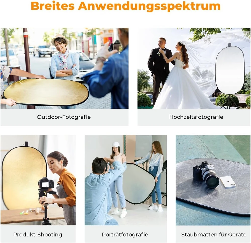 Objektyvas K&f Concept 5-in-1 fotografijos šviesos atšvaitas 60 x 90 cm ovalus atšvaitas sulankstomas atšvaitas portretinei nuotraukai asmenukėms vestuvių fotografijai lauko apšvietimui su nešiojimo krepšiu