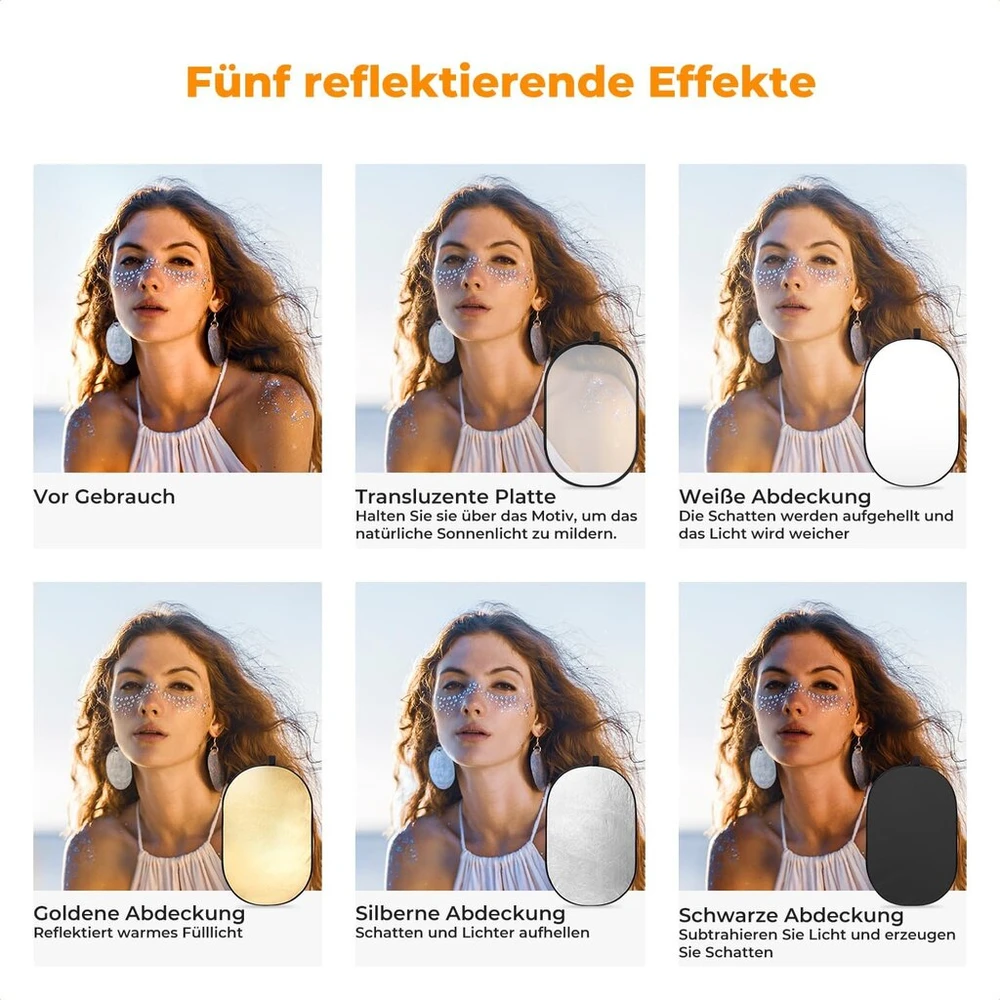 Objektyvas K&f Concept 5-in-1 fotografijos šviesos atšvaitas 60 x 90 cm ovalus atšvaitas sulankstomas atšvaitas portretinei nuotraukai asmenukėms vestuvių fotografijai lauko apšvietimui su nešiojimo krepšiu