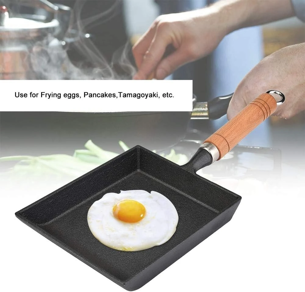 Kiaušinių keptuvė su medine rankena, mini keptuvė geležinė omleto keptuvė Tamagoyaki medinė rankena