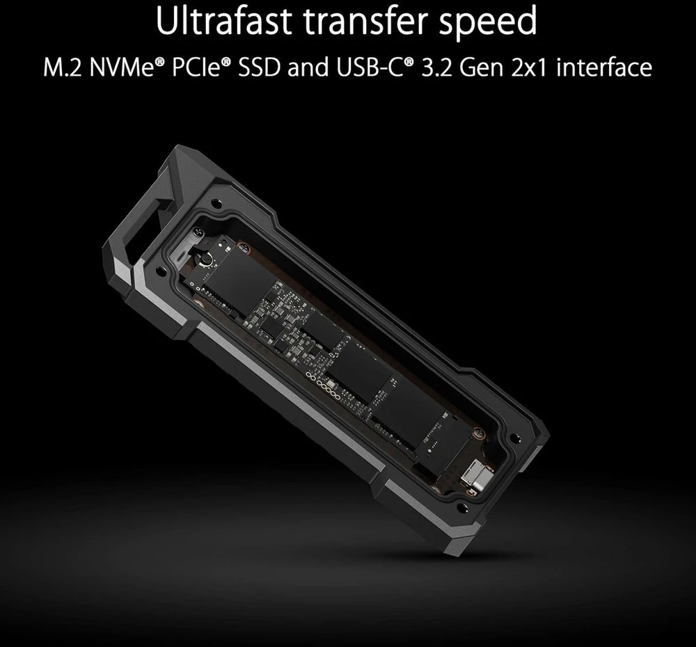 Kietasis diskas Asus Tuf Gaming As1000 Usb-c 3.2 Gen 2x1 Portable M.2 Nvme Pcie Ssd (1tb, Mil-std-810h apsauga nuo kritimo, Ip68 apsauga nuo vandens ir dulkių, Nti Backup Now Ez, Ps5 + XBOX palaikymas)