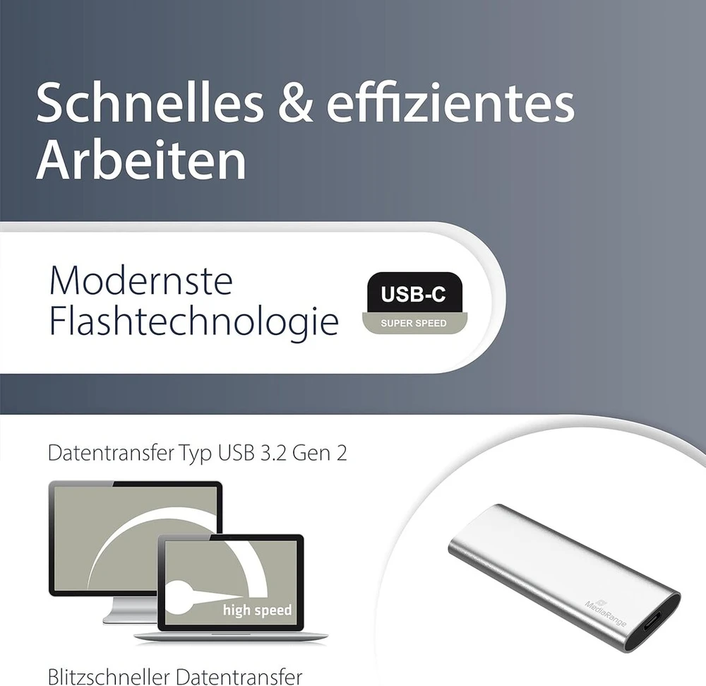 Kietasis diskas Mediarange išorinis ssd diskas 240 gb - usb type-c solid state drive su 3.2 gen 2 flash technologija, žaibiškas duomenų perdavimas, skaitymas iki 450 mb/s, rašymas iki 420 mb/s