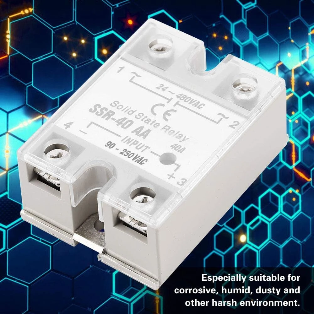 Kietojo kūno relė Ssr-40aa, 40a Ac-ac, 90-250v Ac įvestis, 24-480v Ac išvestis