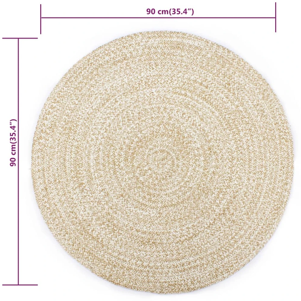 Kilimas, baltos ir natūralios sp., 90cm, džiutas, rankų darbo