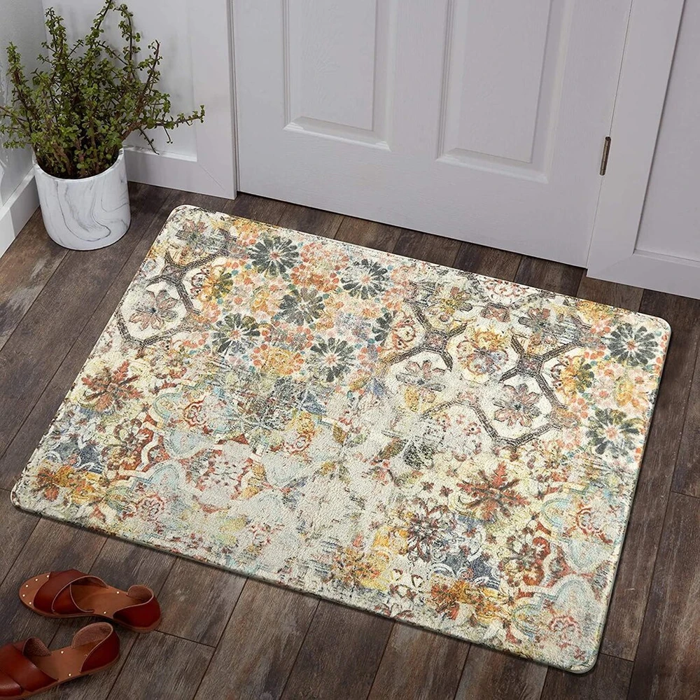 Kimode boho gėlės, medalionas, mažas vidaus kilimėlis 60 x 90 cm, skalbiamas koridoriaus kilimėlis, minkštas neslystantis vonios kilimėlis vonios kambariui, virtuvei, miegamajam, įėjimo zonai