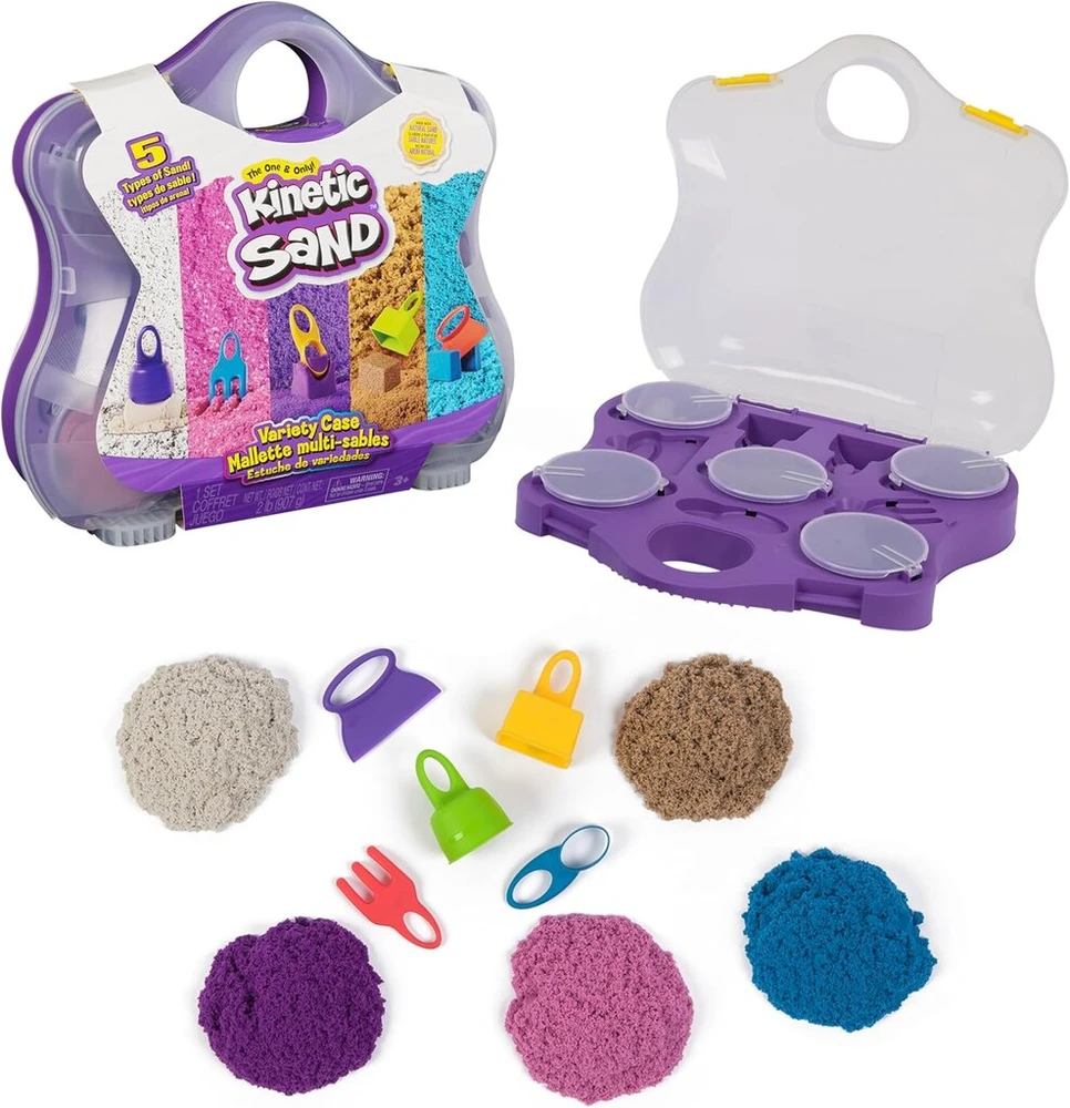 Kinetic Sand Žaidimų Lagaminas: 907g 5 Spalvų Magiško Smėlio ir Įrankių Rinkinys