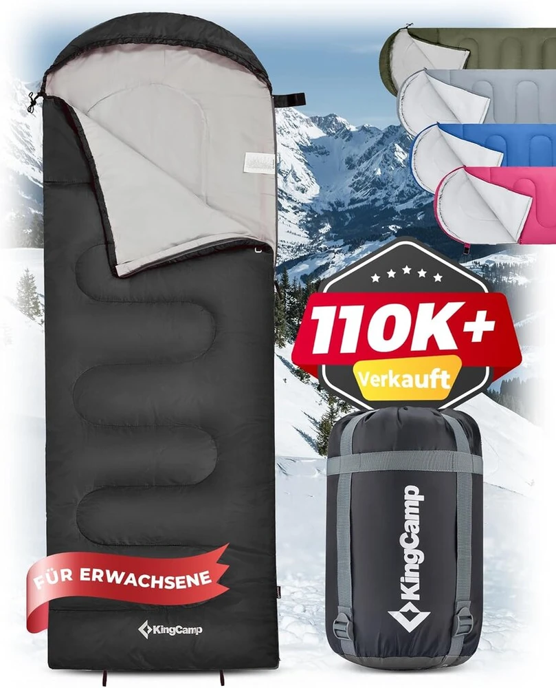 Kingcamp stačiakampio formos miegmaišis, lengvas, šiltas, skirtas vaikams ir suaugusiems, 3-4 sezonų, skirtas stovyklavimui, žygiams, su nešiojimo krepšiu