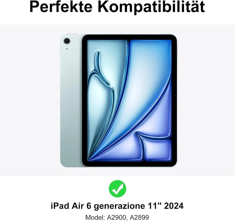 Klaviatūra, skirta ipad air 11 2025 m3/2024 m2, 7 spalvų apšvietimas, apsauginis dėklas su rašiklio laikikliu, dėklas su bluetooth magnetine qwertz klaviatūra, skirta ipad air 7-osios/6-osios kartos 11 colių m3/m2, tamsiai žalia