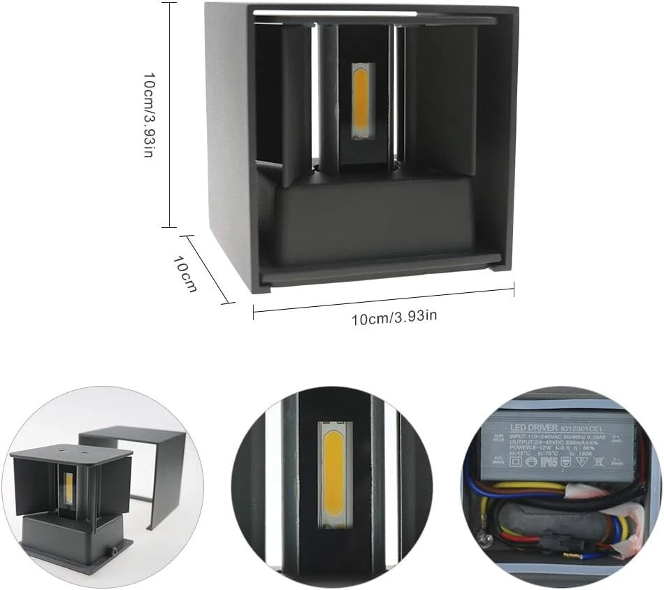 Klighten 2 Led sieninių šviestuvų komplektas, skirtas naudoti viduje/lauke, 12 W sieninis šviestuvas su reguliuojamu šviesos srautu aukštyn ir žemyn, 3000 K šiltai balta lauko sieninė lemputė Ip65, skirta svetainei, miegamajam, balkonui, tamsiai pilka