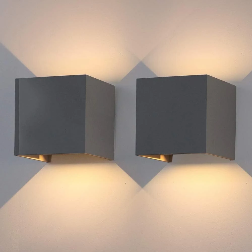 Klighten 2 Led sieninių šviestuvų komplektas, skirtas naudoti viduje/lauke, 12 W sieninis šviestuvas su reguliuojamu šviesos srautu aukštyn ir žemyn, 3000 K šiltai balta lauko sieninė lemputė Ip65, skirta svetainei, miegamajam, balkonui, tamsiai pilka