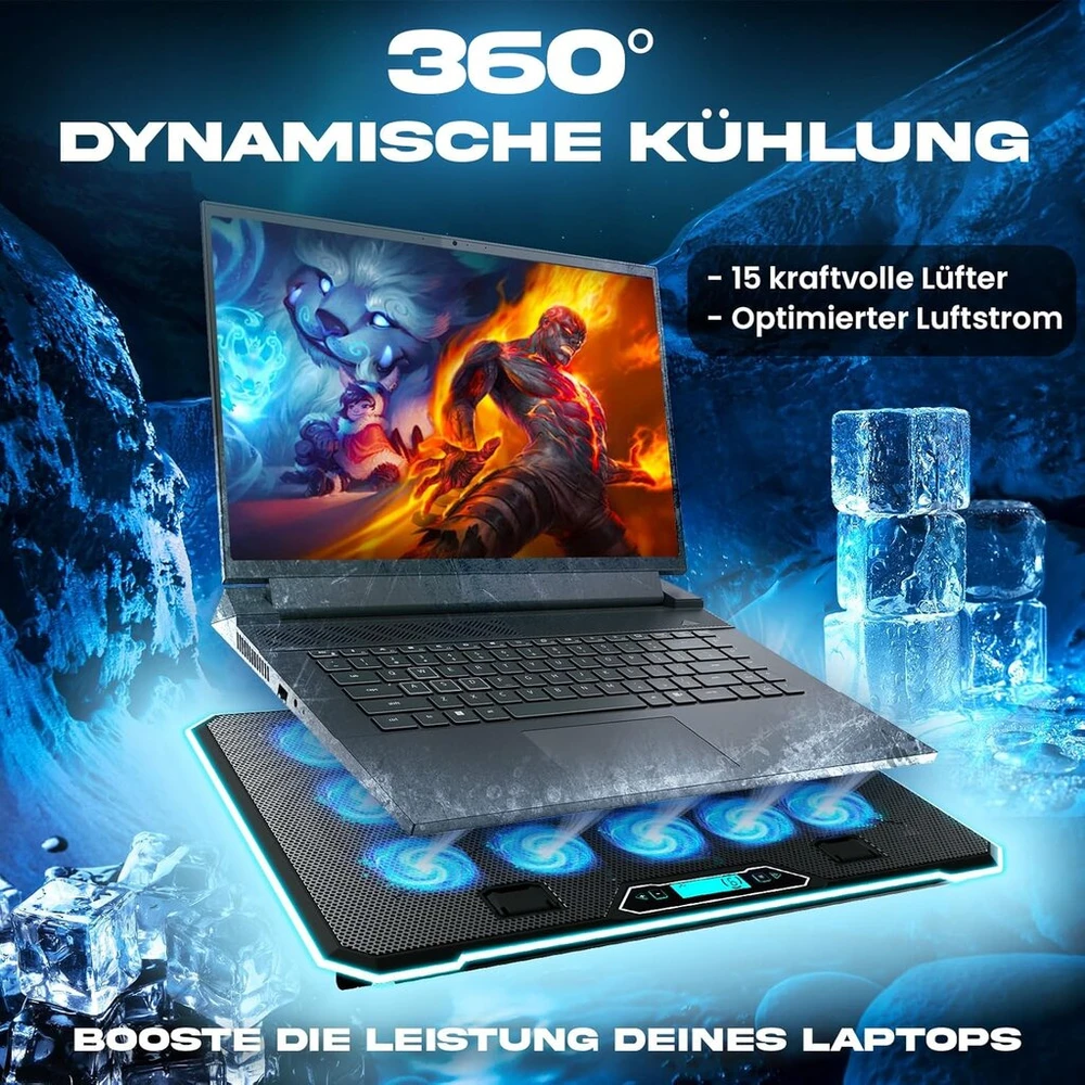 Klim V15 aušinimo padėklas žaidimų nešiojamam kompiuteriui su 15 ventiliatorių + aušintuvas + stabilus Rgb stovas + suderinamas iki 17 colių + 2 Usb prievadai + mobiliojo telefono laikiklis + 5 metų apsauga
