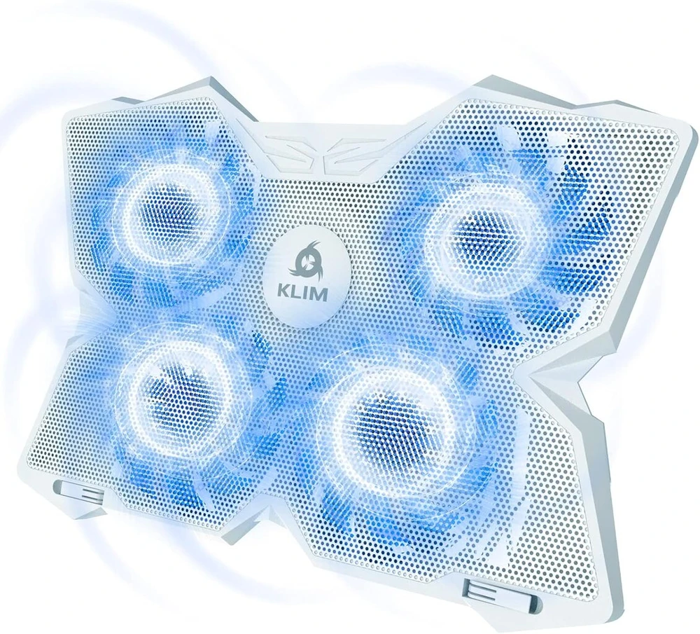 Klim® Wind nešiojamas aušintuvas – parduota daugiau nei 500 000 vienetų – nešiojamojo kompiuterio aušinimo padėklas – maitinamas Usb – stabilus ir tylus – 4 ventiliatoriai – nešiojamojo kompiuterio aušintuvas, skirtas Pc, Mac, XBOX, Ps4-15-17 colių – balt