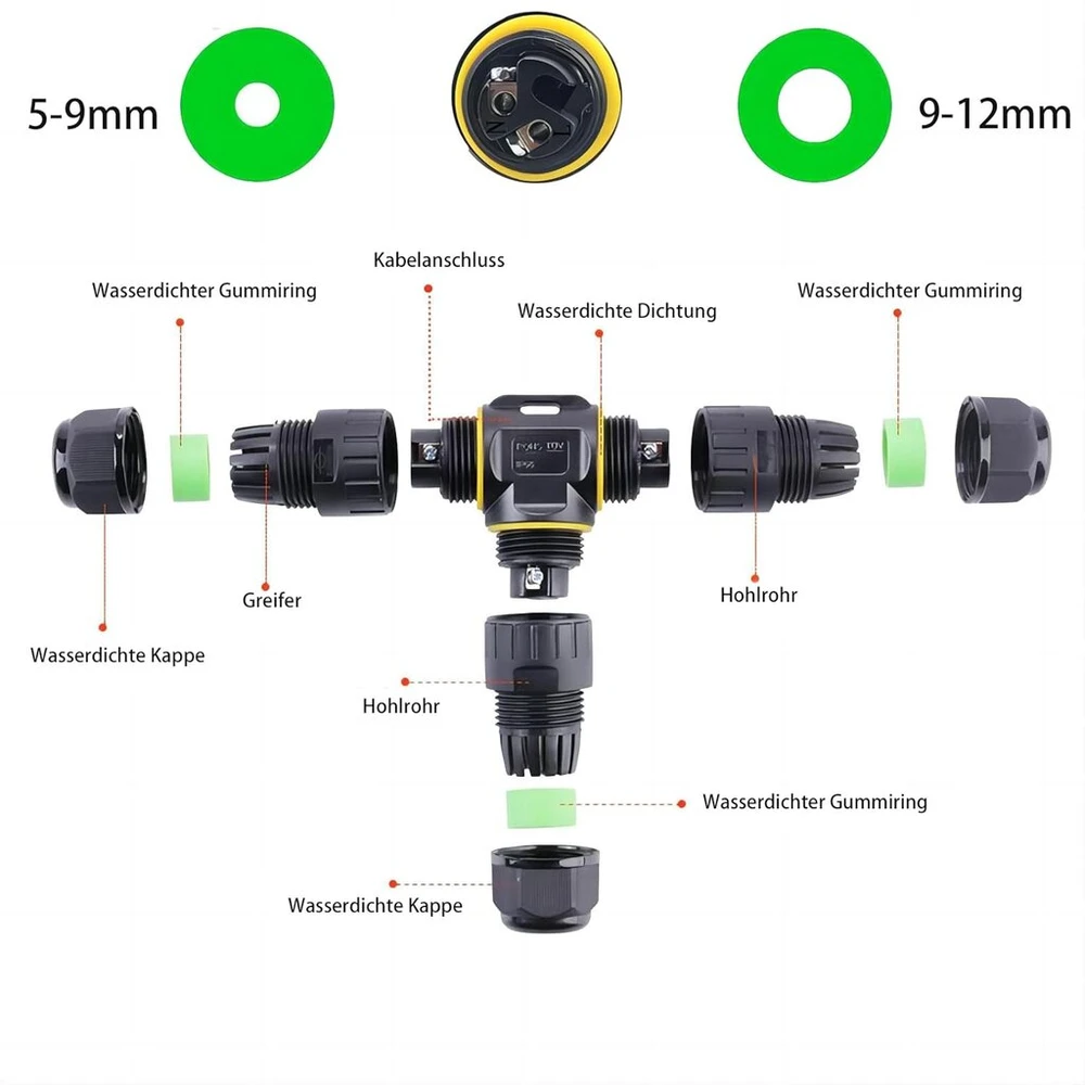 Klj vandeniui atspari kabelio jungtis, ip68 gnybtai, 2 kontaktų m20 kištukas, skersmuo 5–12 mm, vandeniui atspari kabelio jungtis, 1 vnt.