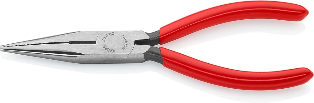 Knipex 25 01 160 plokščianosės replės su pjovimo briauna (radijo replės) su plastiku dengtomis juodai atramentizuotomis rankenomis, 160 mm
