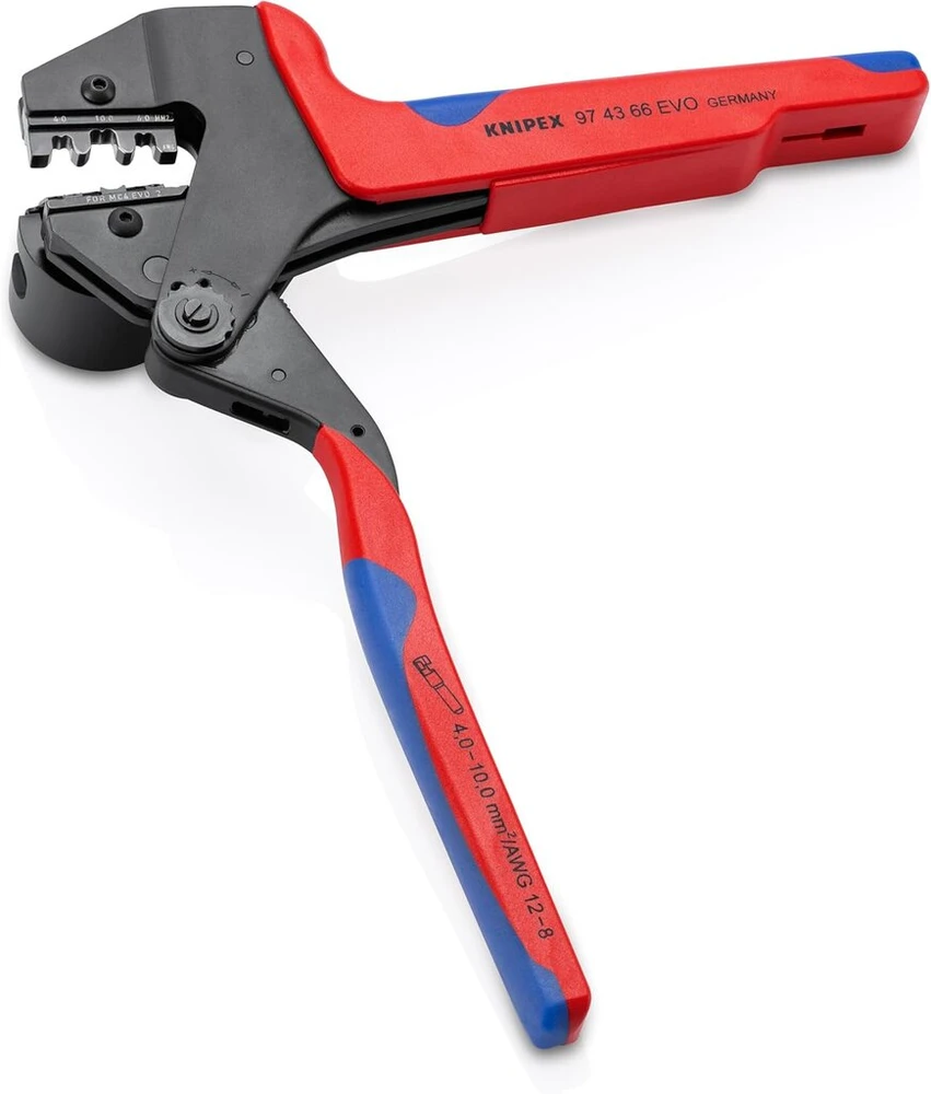 Kelioninis Knipex replės crimpavimo sistemai su keičiamais crimpavimo įdėklais, daugiasluoksnėmis rankenomis, poliruotos, 200 mm, 97 43 66 evo