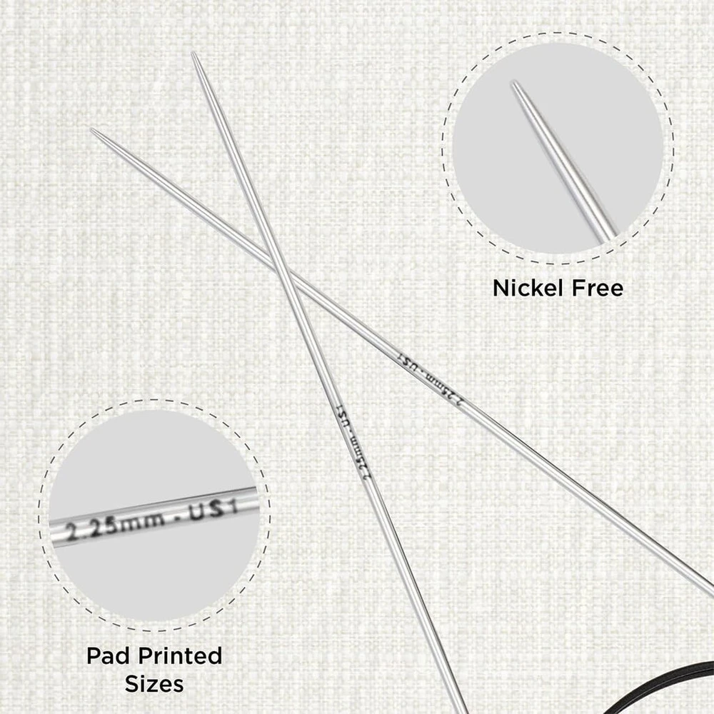 Knitpro 100 cm x 2.25 mm Nova fiksuoti apvalūs virbalai, sidabriniai