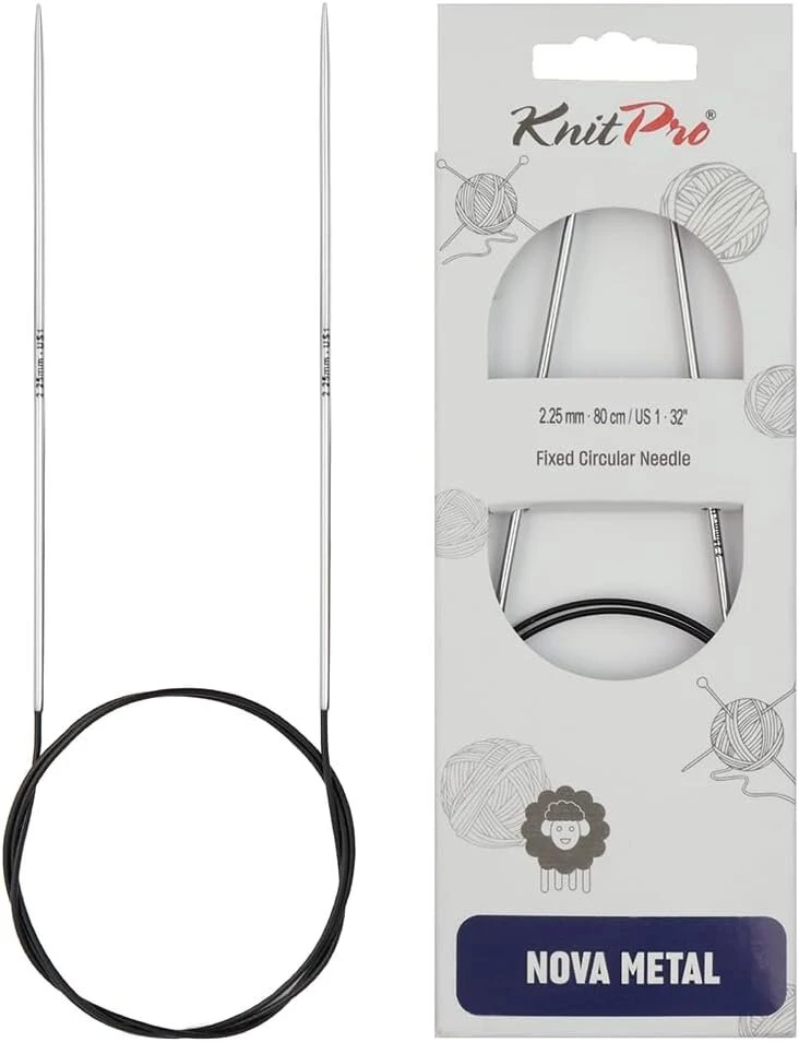 Knitpro 100 cm x 2.25 mm Nova fiksuoti apvalūs virbalai, sidabriniai