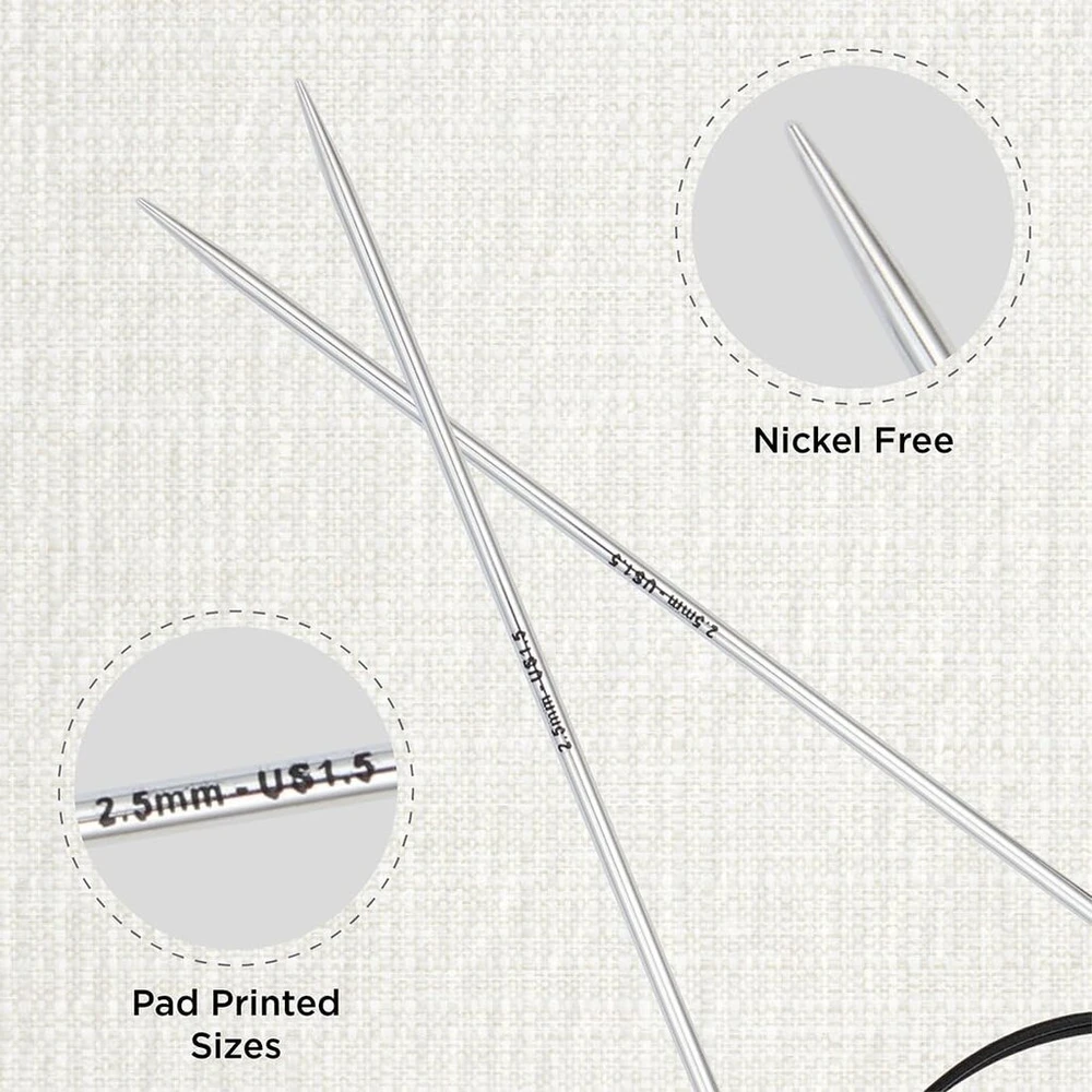 Knitpro 100 cm x 2.5 mm Nova fiksuoti apvalūs virbalai, sidabriniai