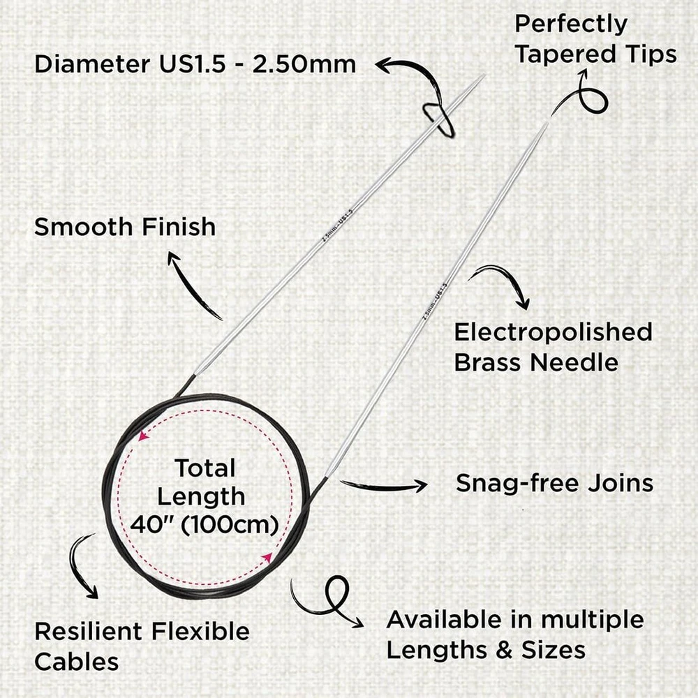 Knitpro 100 cm x 2.5 mm Nova fiksuoti apvalūs virbalai, sidabriniai