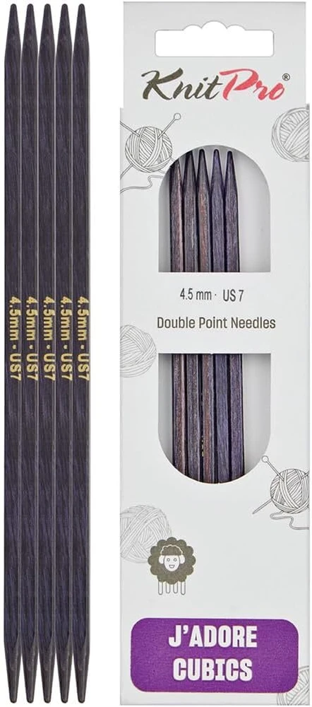 Knitpro J'adore Cubics dvipusiai mezgimo virbalai, 5 vnt. rinkinys - mediniai virbalai kojinėms, kepurėms, pirštinėms, trumpas apskritas mezgimas - 15 cm x 4.50 mm