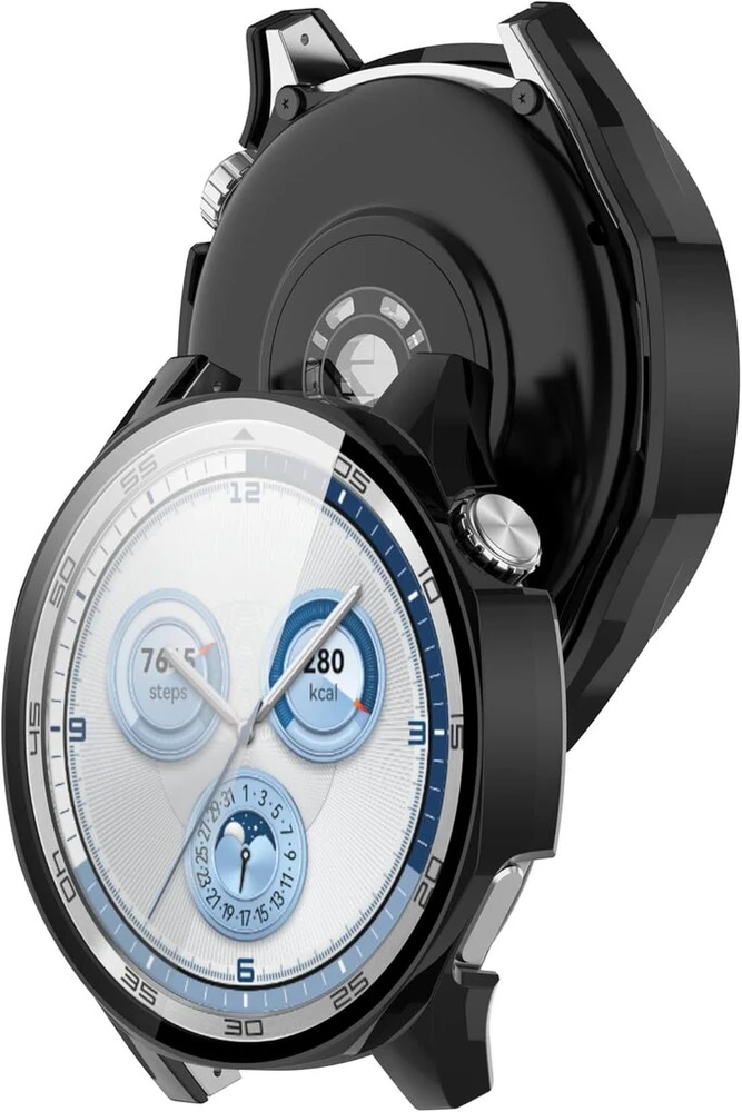 Knoxs kietas dėklas, suderinamas su Huawei Watch Gt 5 46 mm, Hd Pc smūgiams atsparus visapusiškas apsauginis dėklas, itin plonas dėklas su įbrėžimams atspariu ekrano apsaugos stiklu (juodas)