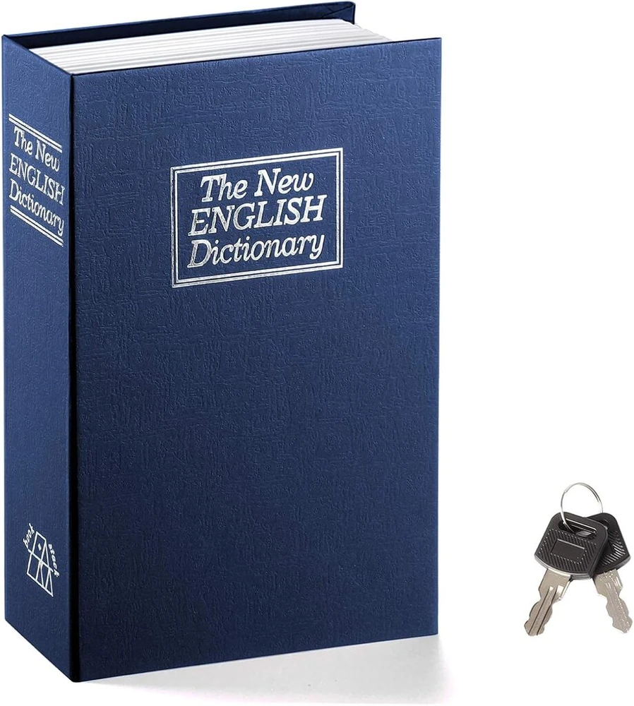 Knygos seifas su raktų užraktu - Parrency Dictionary Diversion metalinis paslėptas seifas, 9 1/2" x 6" x 1 1/3", mėlynas vidutinis