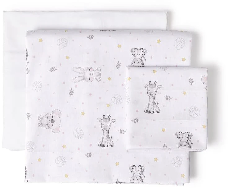Koala patalynės komplektas lovytei, baltas/rožinis, 100% medvilnė, 3 dalių patalynės komplektas kūdikio lopšiui