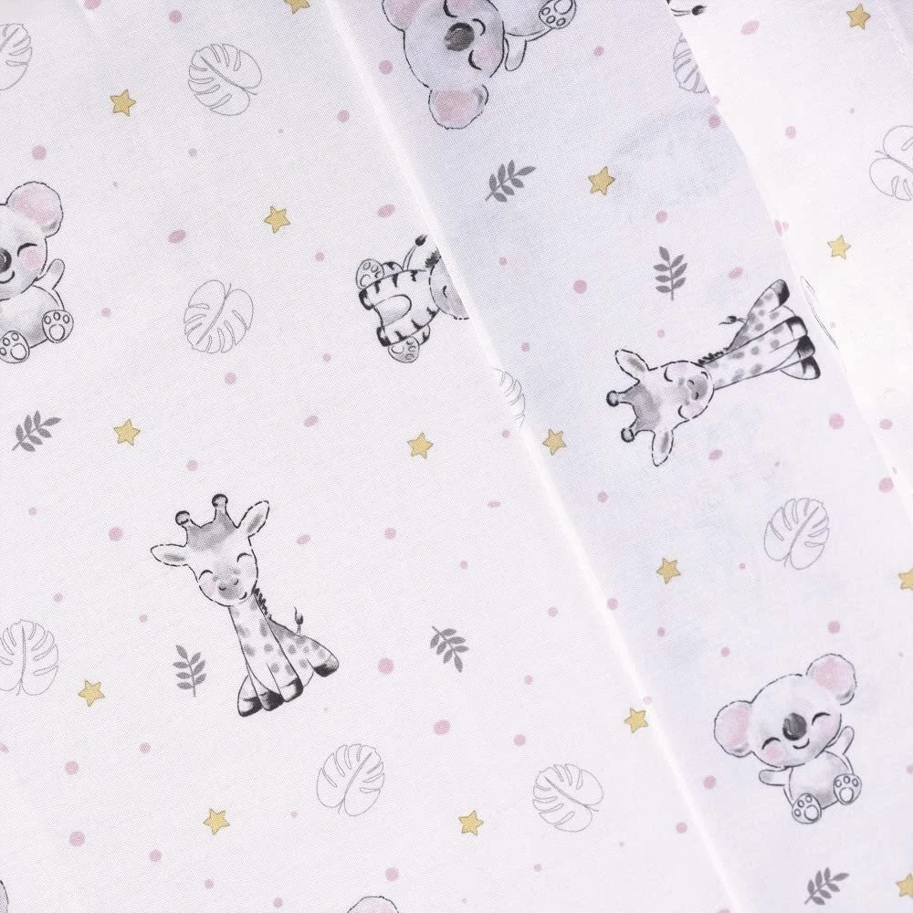 Koala patalynės komplektas lovytei, baltas/rožinis, 100% medvilnė, 3 dalių patalynės komplektas kūdikio lopšiui