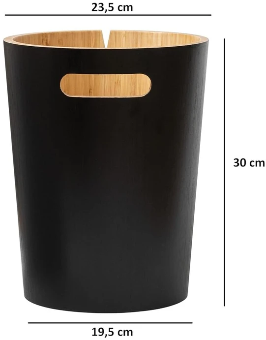 Koby bambukinė šiukšliadėžė 8.5l su maišelio laikikliu, juoda
