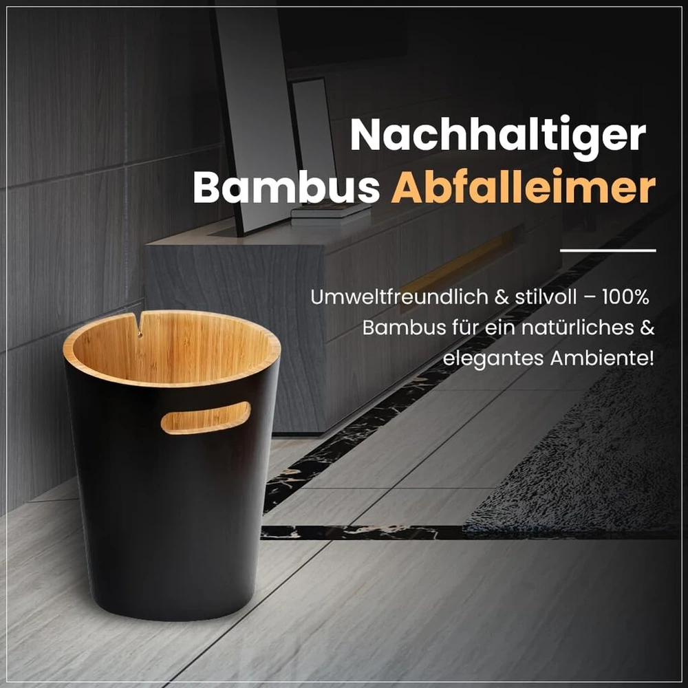 Koby bambukinė šiukšliadėžė 8.5l su maišelio laikikliu, juoda